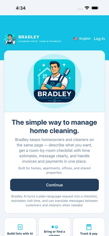 Bradley Cleans landing screen on iPhone with real iOS status bar