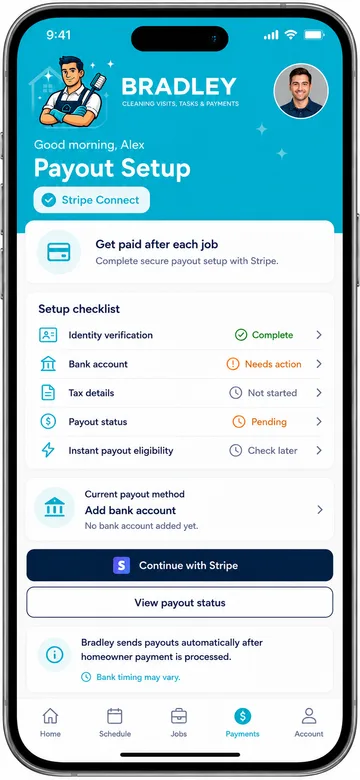 Cleaner Stripe Connect payout setup