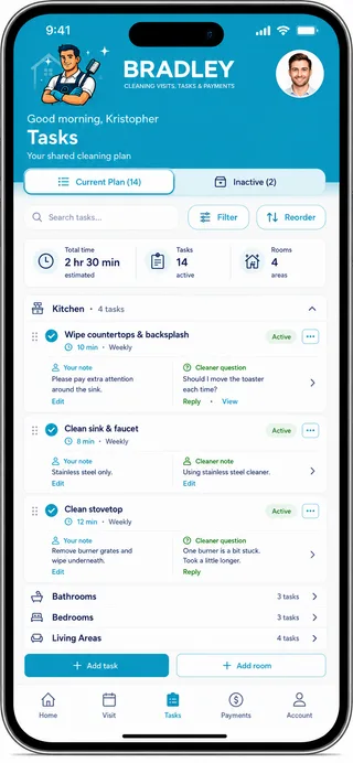 Shared cleaning plan task list